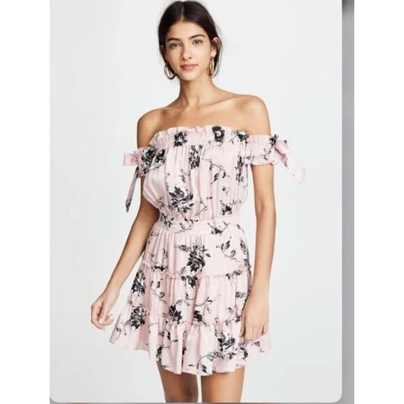 MISA Los Angeles Laiyin Floral Mini Dress Womens Small Off The Shoulder Pink - Picture 1 of 12